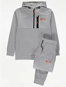 Grey Hooded Tracksuit Set