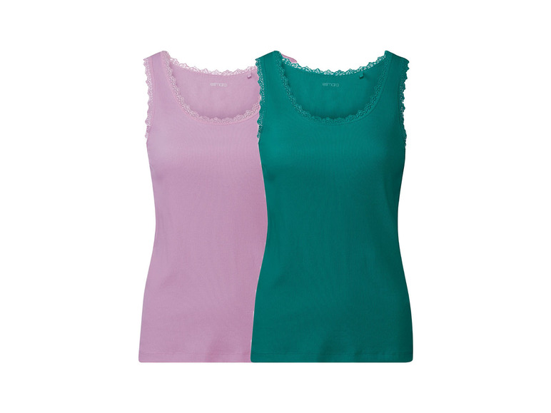 esmara Damen Ripptops, 2 Stück, mit eleganter Spitze