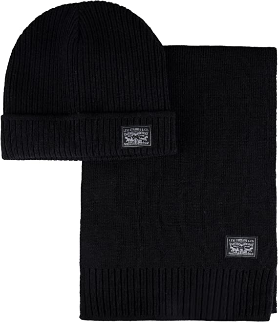 Levi's Men's Winter Warm Knit Beanie Hat and Scarf Set