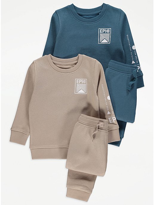 Sporty Epic Slogan Print Sweatshirt and Joggers Outfit 2 Pack
