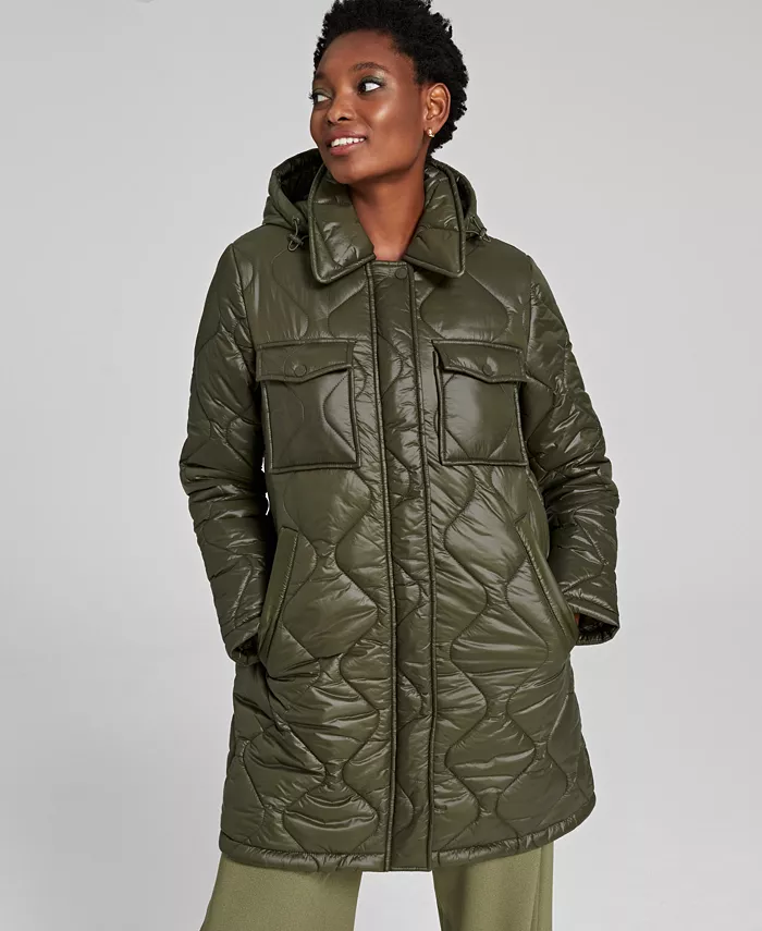 CALVIN KLEIN Women's Hooded Quilted Zip-Front Coat