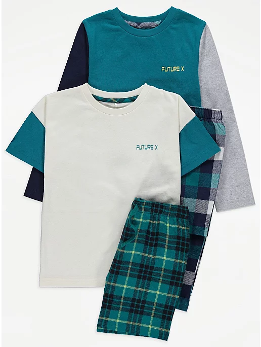 Teal Future X Woven Check Pyjamas 2 Pack