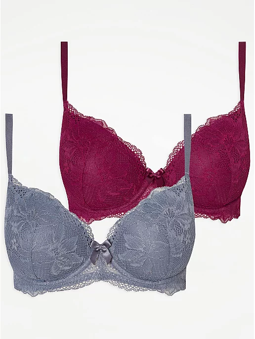 Burgundy Lace T-Shirt Padded Bras 2 Pack