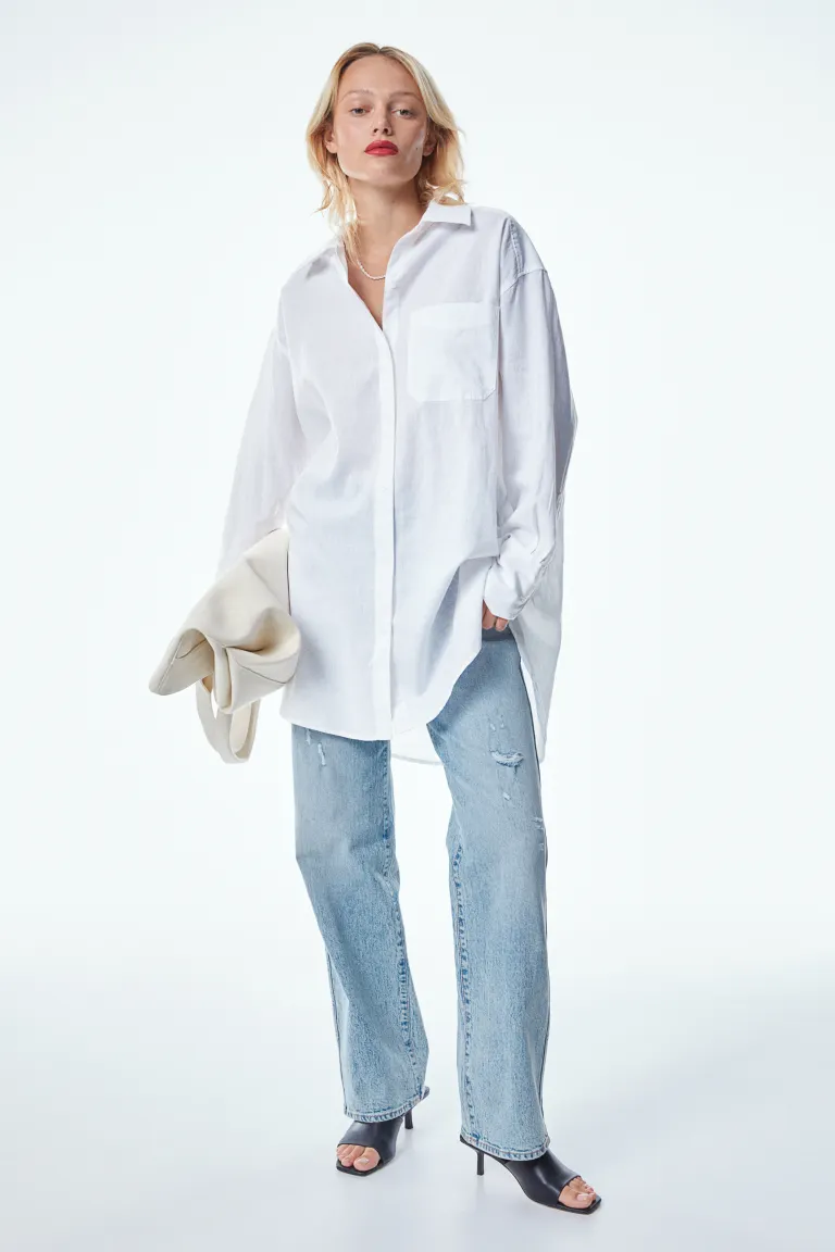 Oversized linen-blend shirt