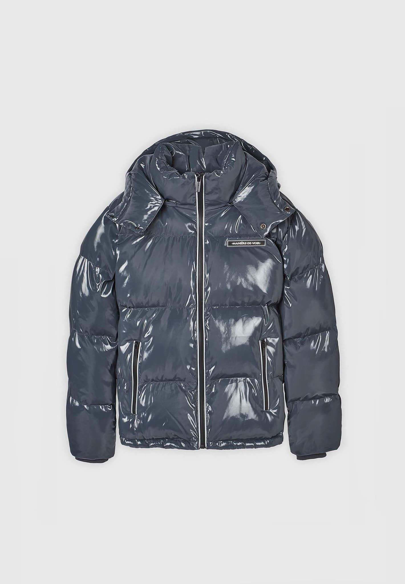 HIGH SHINE PUFFER JACKET - GREY