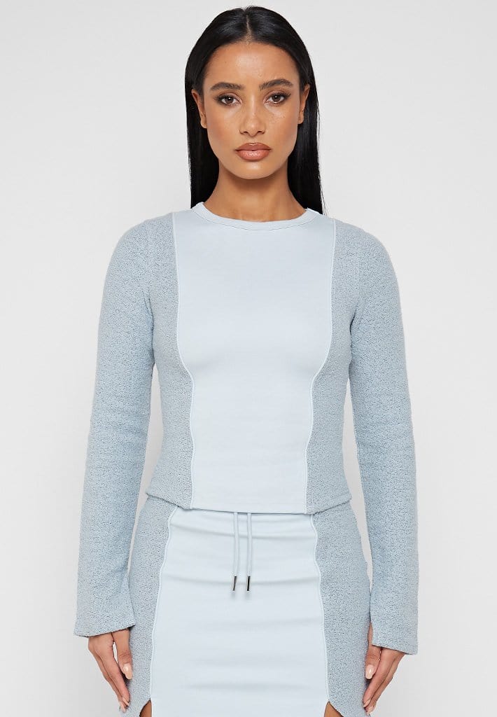 TOWELLING PANEL TOP - PALE BLUE