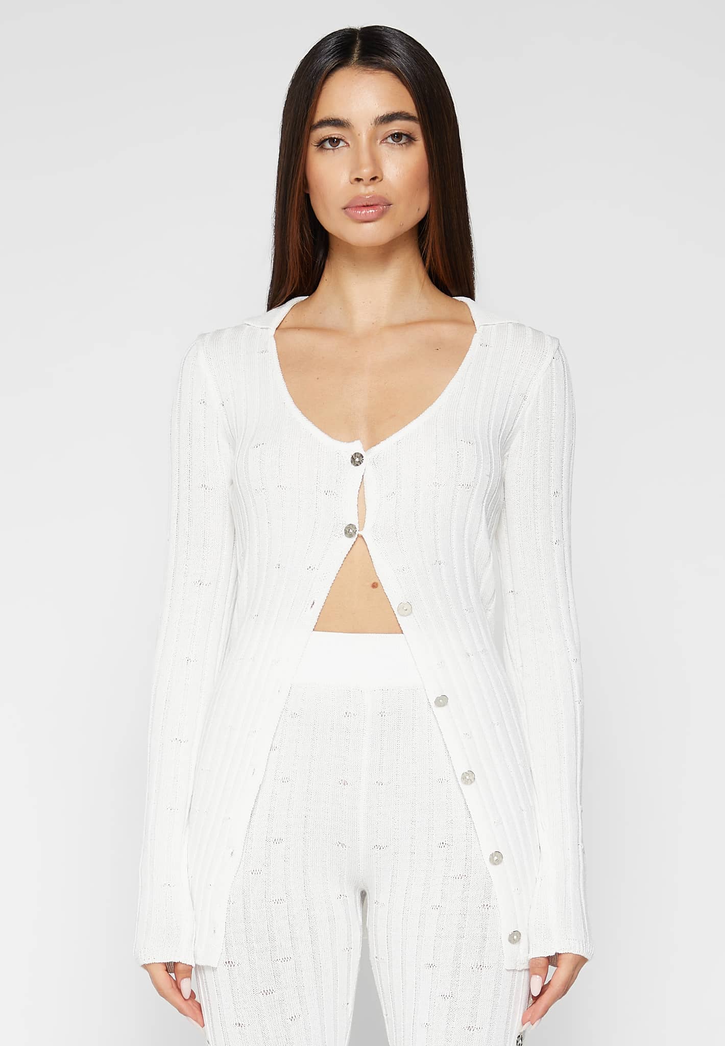 DISTRESSED KNITTED LONGLINE CARDIGAN - WHITE