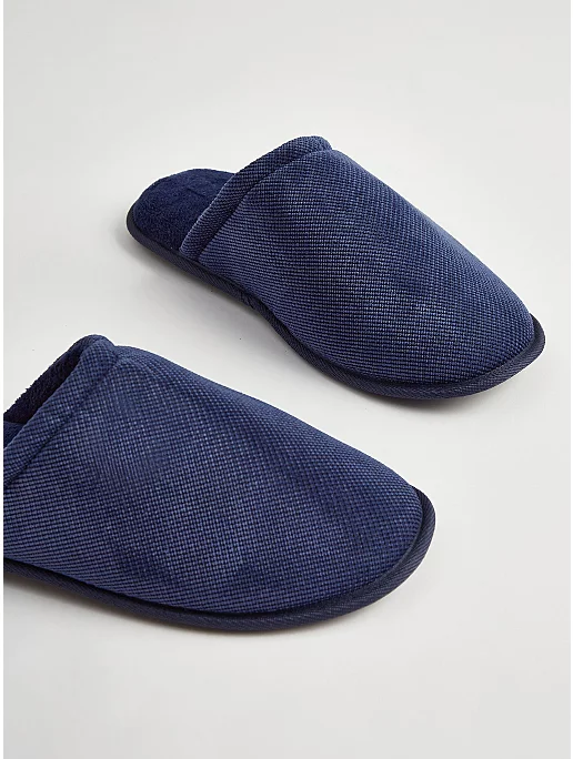 Navy Textured Mule Slippers