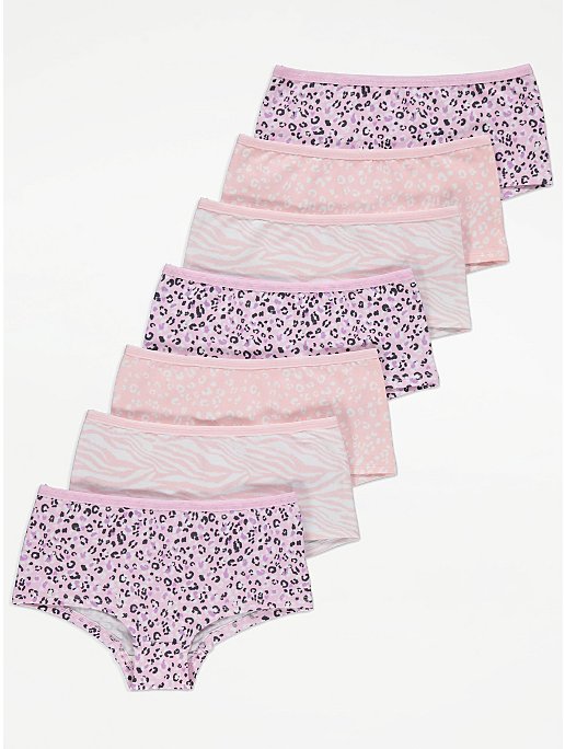 Pink Animal Print Short Knickers 7 Pack