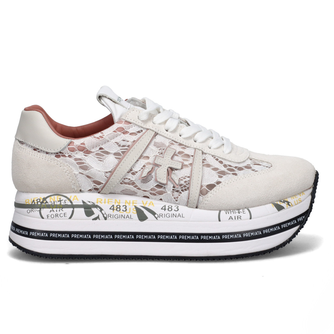 PREMIATA BETH 6232 WHITE AND PINK PLATFORM SNEAKER WITH LACE