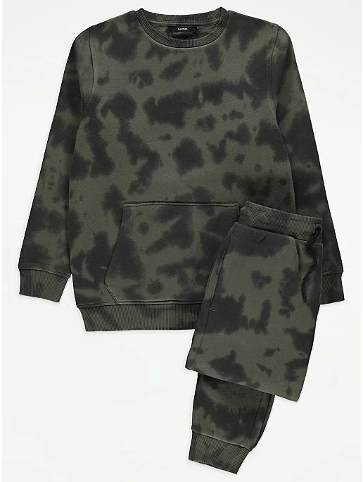 Khaki Tie Dye Print Sweatshirt and Joggers Outfit