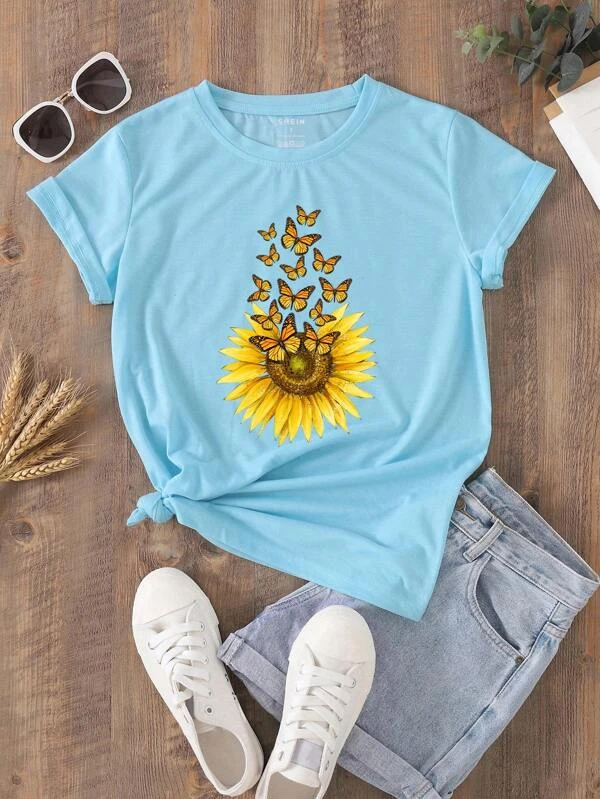 Maglietta girasole e con stampa farfalla