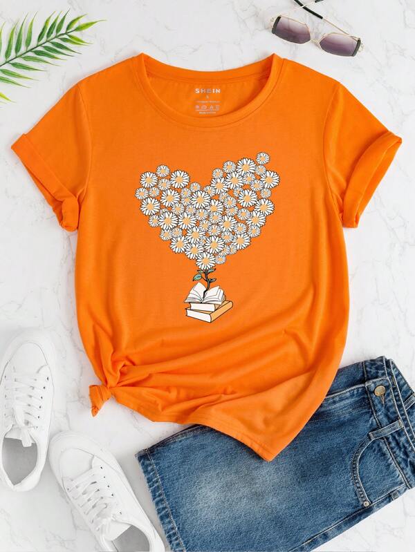 Maglietta cuore e con stampa floreale