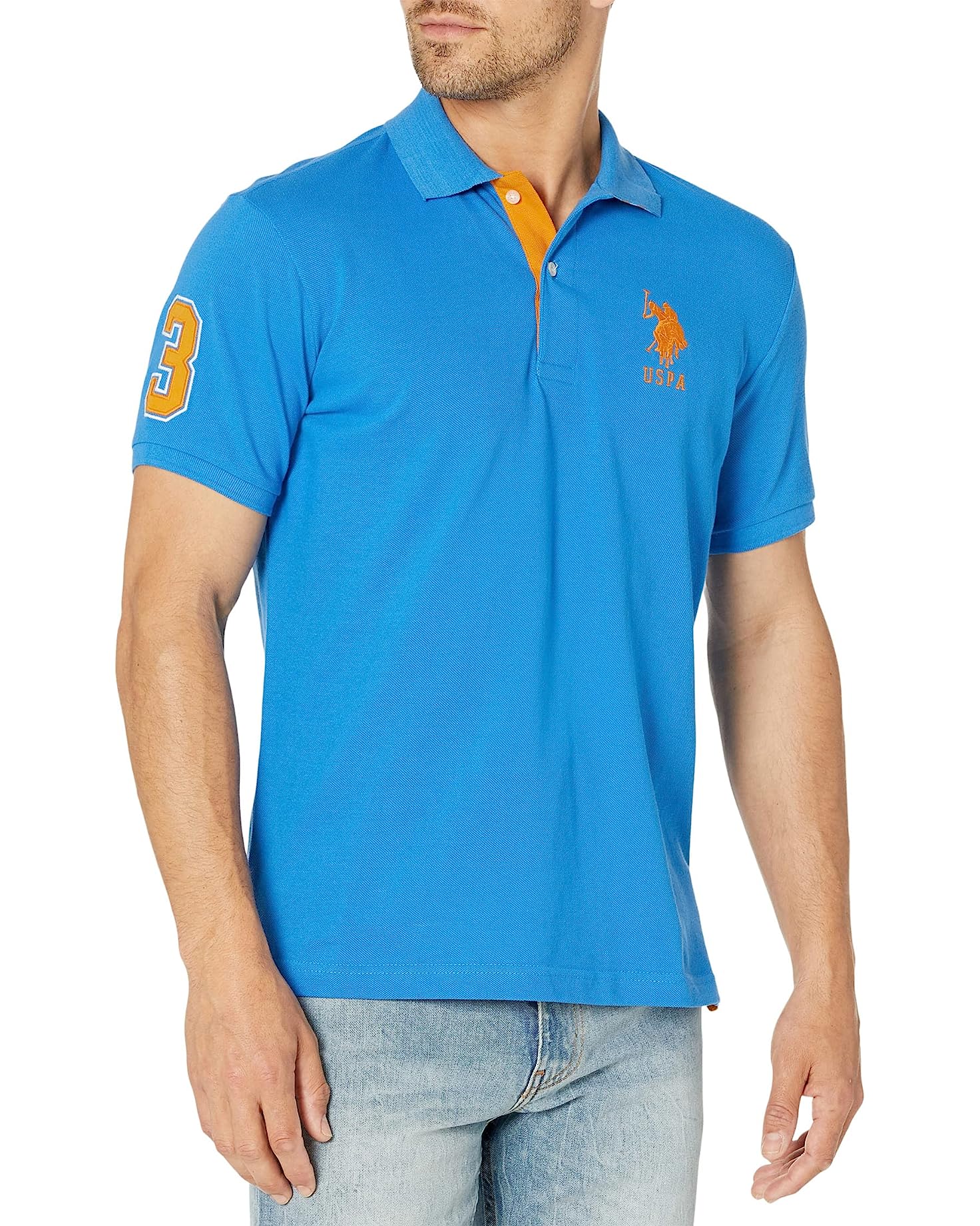 U.S. POLO ASSN.  Slim Fit Big Horse Polo with Stripe Collar