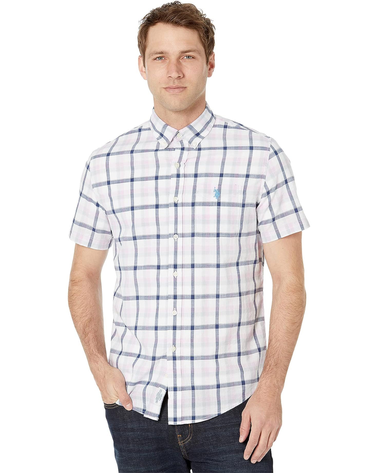 U.S. POLO ASSN.  Short Sleeve Yarn-Dye Plaid Poplin Woven Shirt