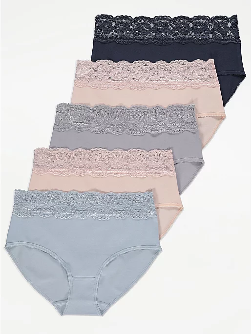 Lace Top Full Brief Knickers 5 Pack
