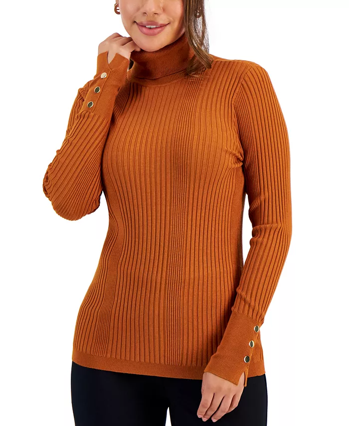 JM COLLECTION Petite Ribbed Turtleneck Sweater, Created for Macy's