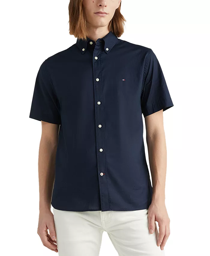 TOMMY HILFIGER Men's Flex Poplin Regular-Fit Short-Sleeve Shirt
