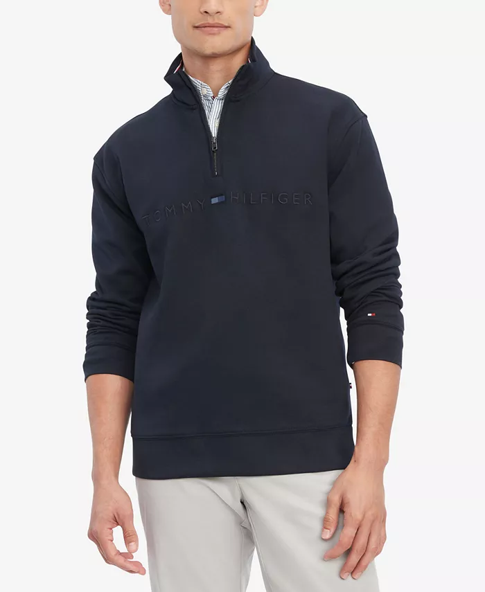 TOMMY HILFIGER Men's Mock-Neck Quarter-Zip Interlock Fleece Pullover