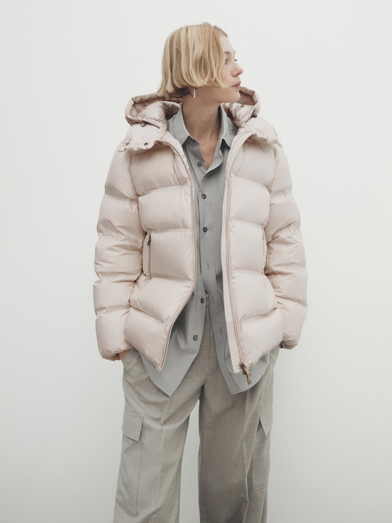SHORT JACKET WITH CONTRAST METALLIC HOOD