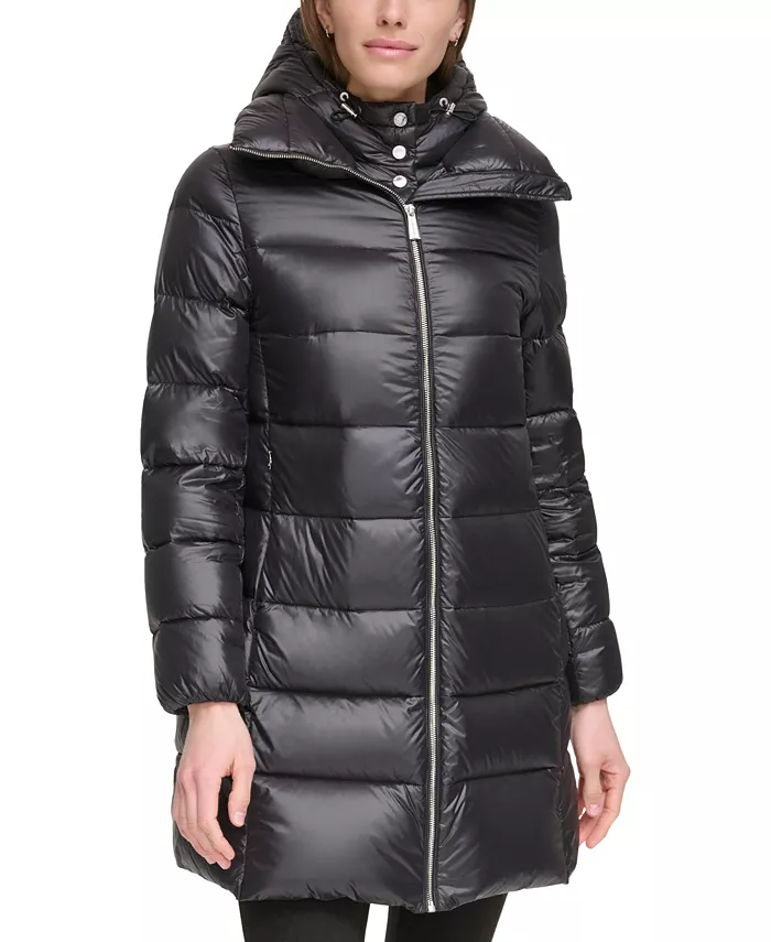 CALVIN KLEIN Women's Shine Bibbed Hooded Packable Puffer Coat, Created for Macy's