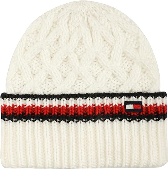 Tommy Hilfiger Women's Lattice Cable with Stripes Cuff Hat