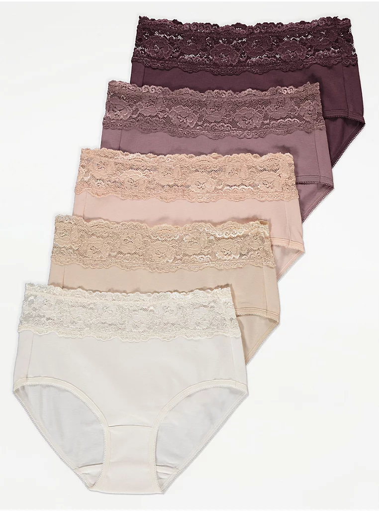 Neutral Lace Top Midi Knickers 5 Pack
