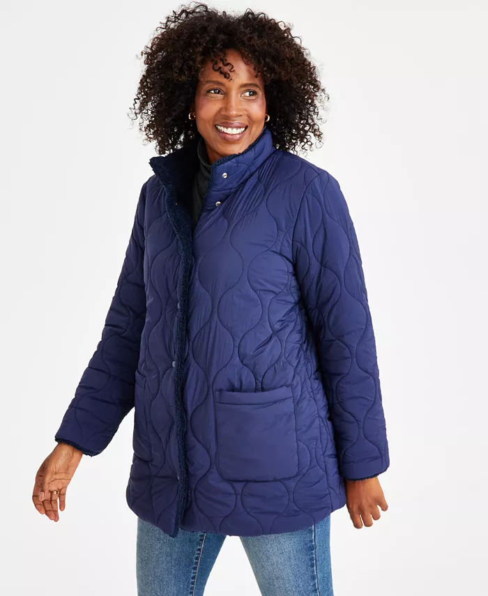 STYLE & CO Women's Reversible Long-Sleeves Sherpa Jacket, Created for Macy's