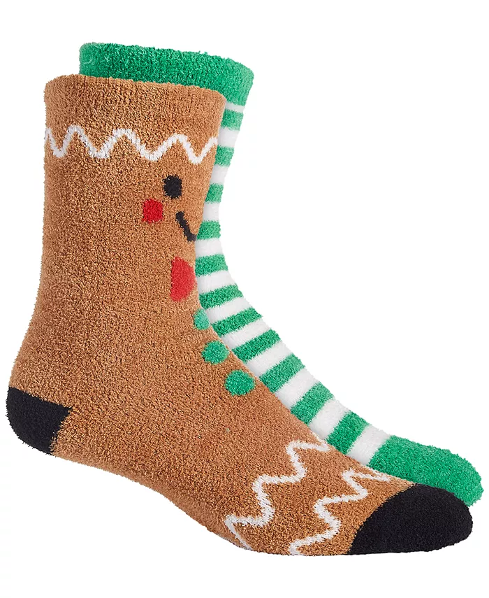 CHARTER CLUB Women's 2-Pack Holiday Fuzzy Butter Socks