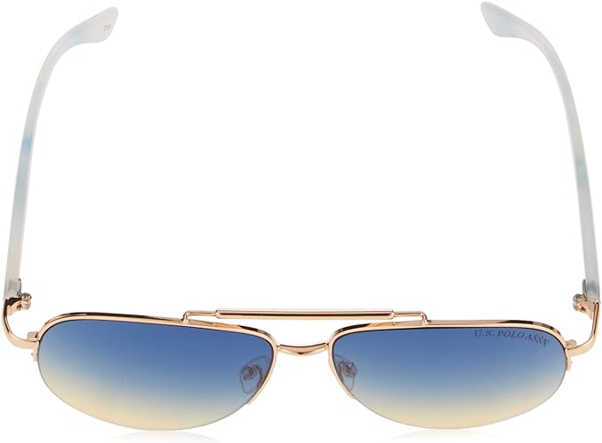 U.S. POLO ASSN. Women's PA5030 Semi Rimless Metal UV400 Protective Aviator Pilot Sunglasses. Classic Gifts for Her, 60 mm, Gold & Blue