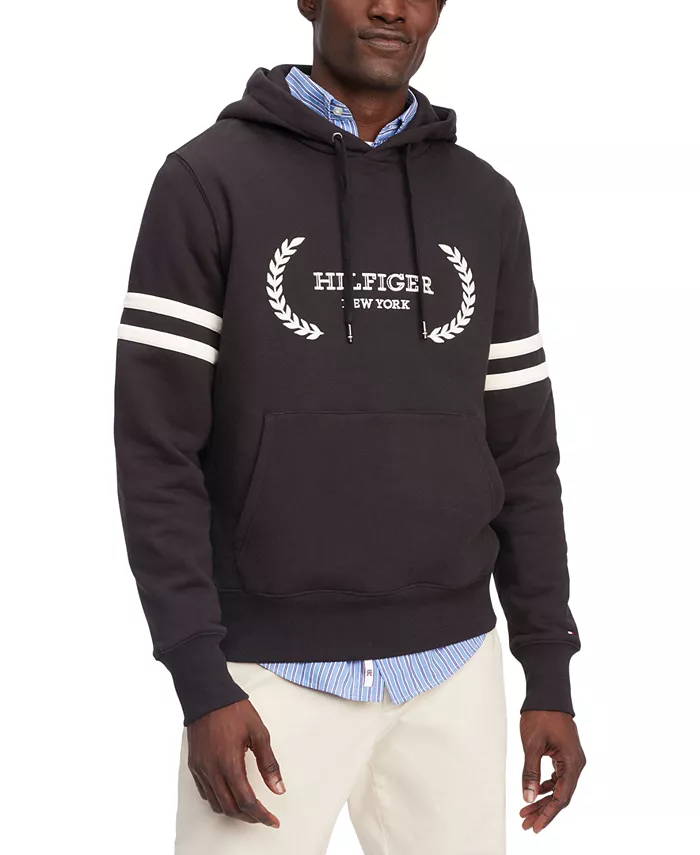 TOMMY HILFIGER Men's Embroidered Hilfiger Laurel Logo Cotton Hoodie