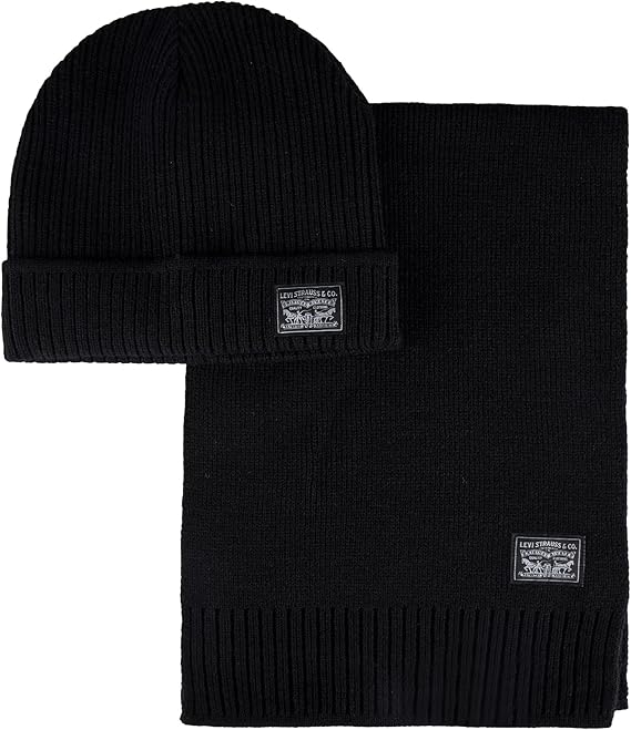 Levi's Men's Classic Winter Warm Knit Beanie Hat and Scarf Set