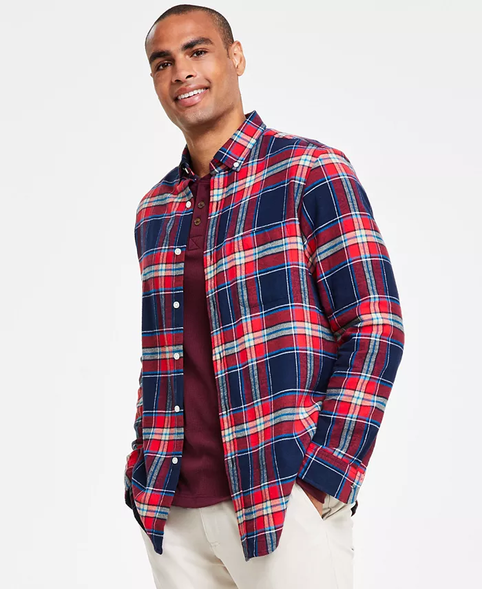 CLUB ROOM Men's Regular-Fit Plaid Flannel Shirt, Created for Macy's
