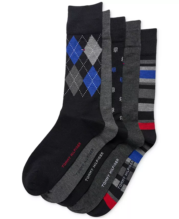 TOMMY HILFIGER Men's Crew Length Dress Socks, Assorted Patterns, Pack of 5