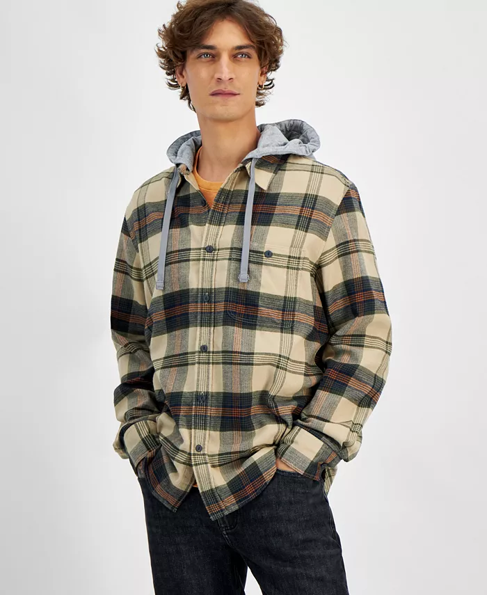 Men's Lars Hooded Plaid Shirt, Created for Macy's