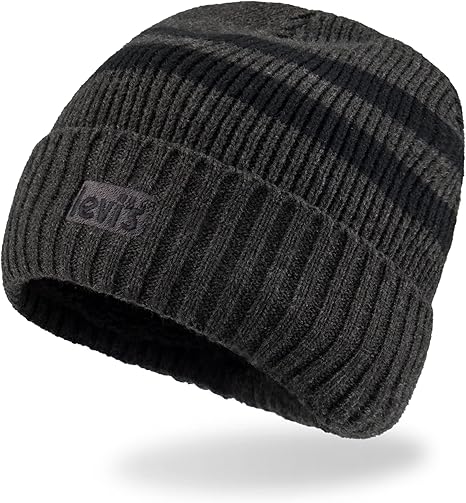 Levi's Men's Cozy Knit Cuffed Logo Patch Beanie Hats