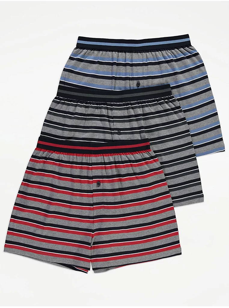 Grey Stripe Loose Fit Boxers 3 Pack