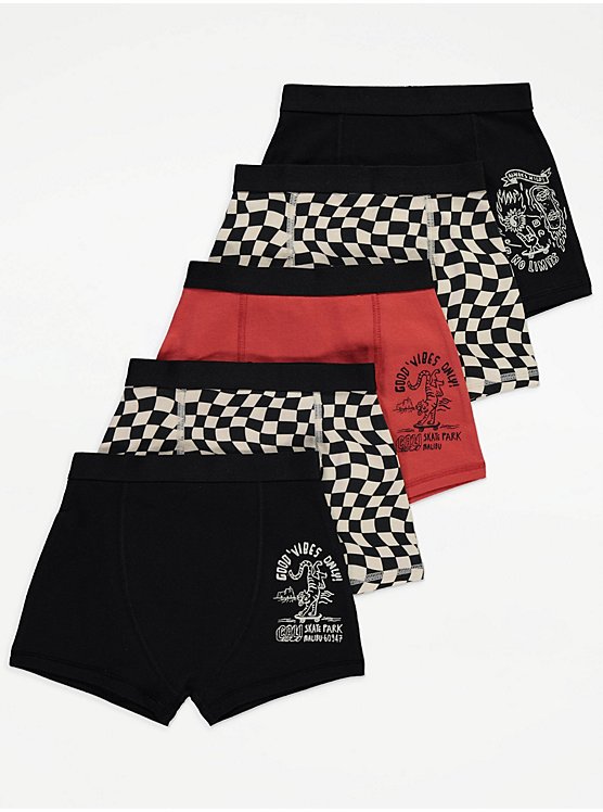 Good Vibes Slogan Checkerboard Trunks 5 Pack