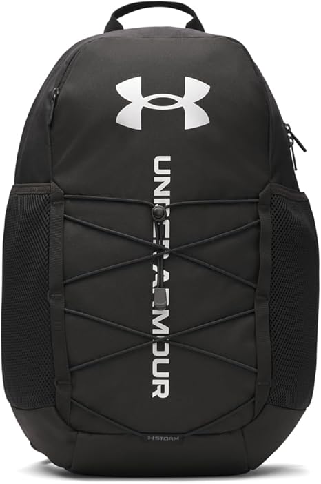 Under Armour Unisex Hustle Sport 6.0 Backpack, (001) Black/Black/Metallic Silver, One Size Fits Most