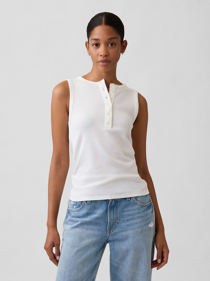 Ribbed Henley Tank Top